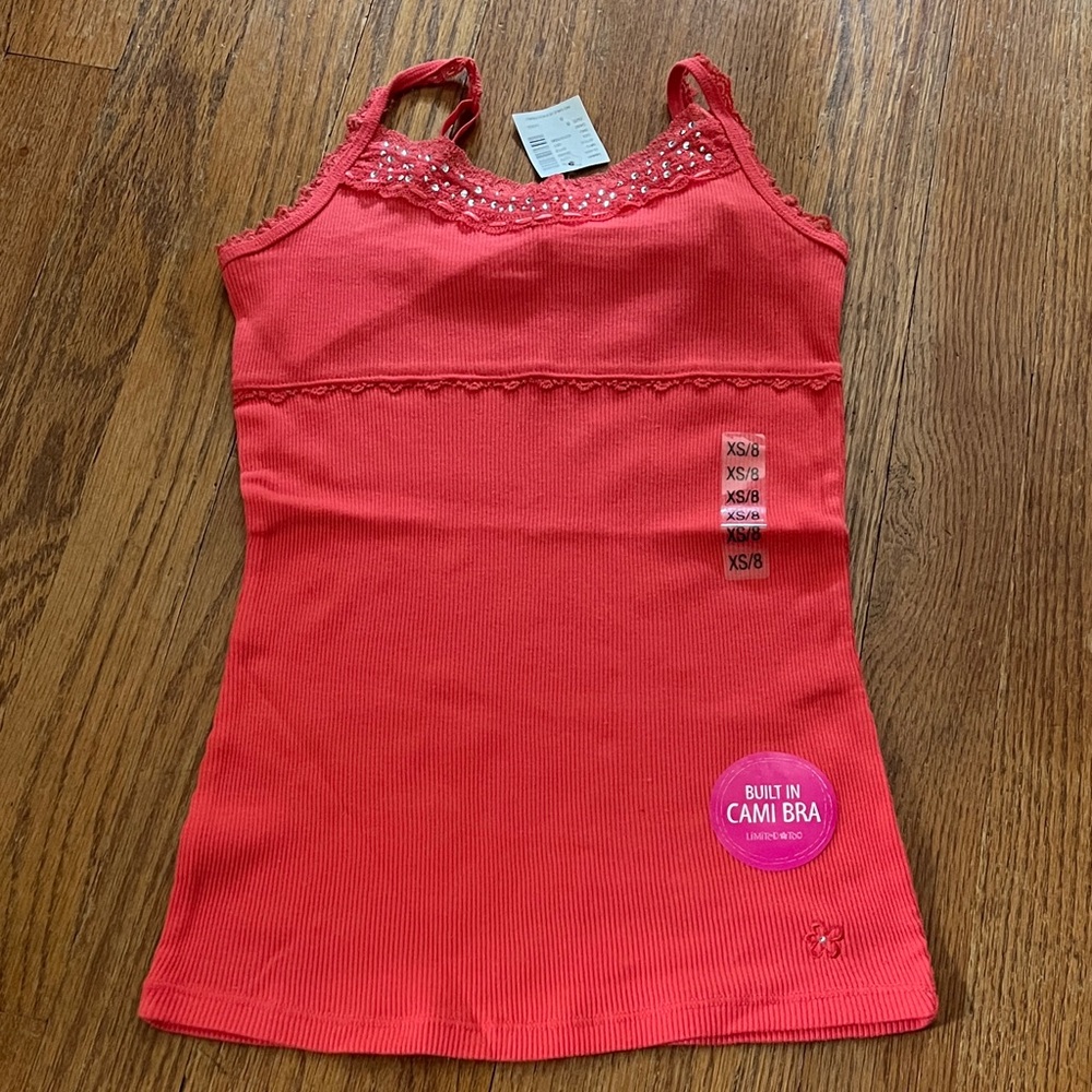 Limited Too Coral Camisole with Adjustable Straps and Built-in Bra